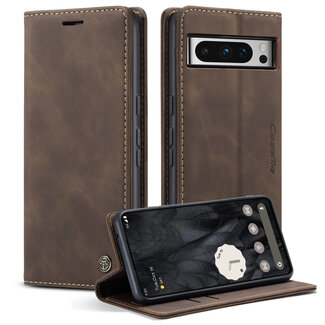 CaseMe CaseMe - Telefoonhoesje geschikt voor Google Pixel 8  Pro - Wallet Book Case - Met Magnetische Sluiting - Donker Bruin