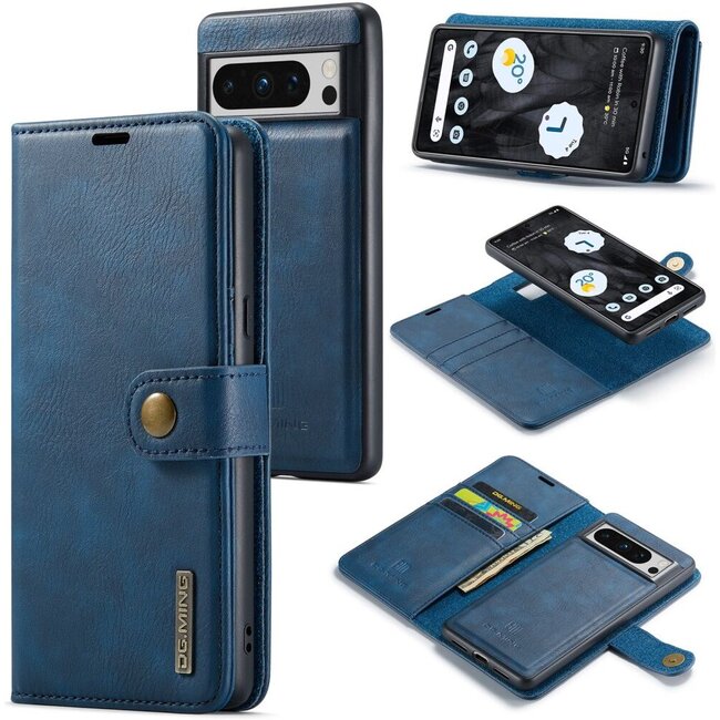 CaseMe - Telefoonhoesje geschikt voor Google Pixel 8 Pro - Bookcover - Met Afneembare Magneet - Backcase - Ming Serie - Blauw