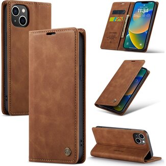 CaseMe CaseMe - Telefoonhoesje geschikt voor Apple iPhone 15 Plus - Wallet Book Case - Met Magnetische Sluiting - Licht Bruin