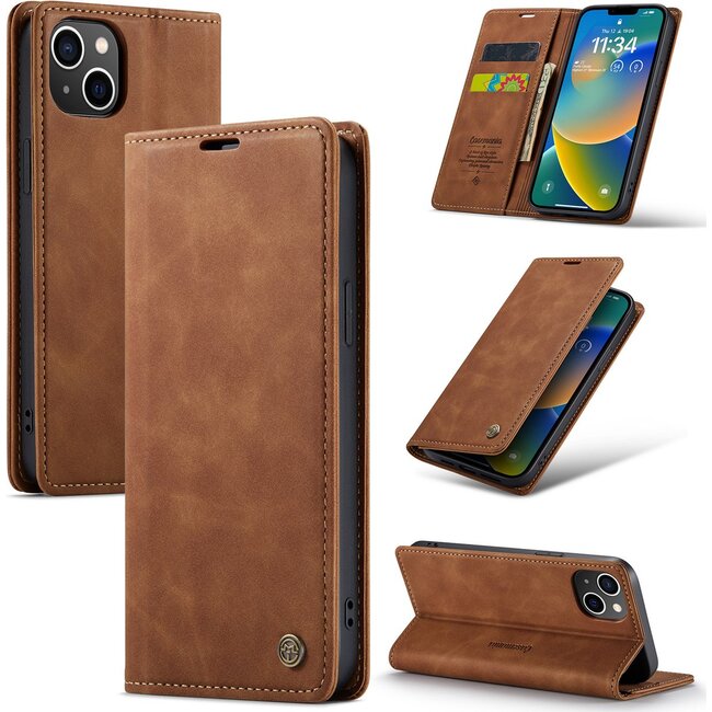 CaseMe - Telefoonhoesje geschikt voor Apple iPhone 15 Plus - Wallet Book Case - Met Magnetische Sluiting - Licht Bruin