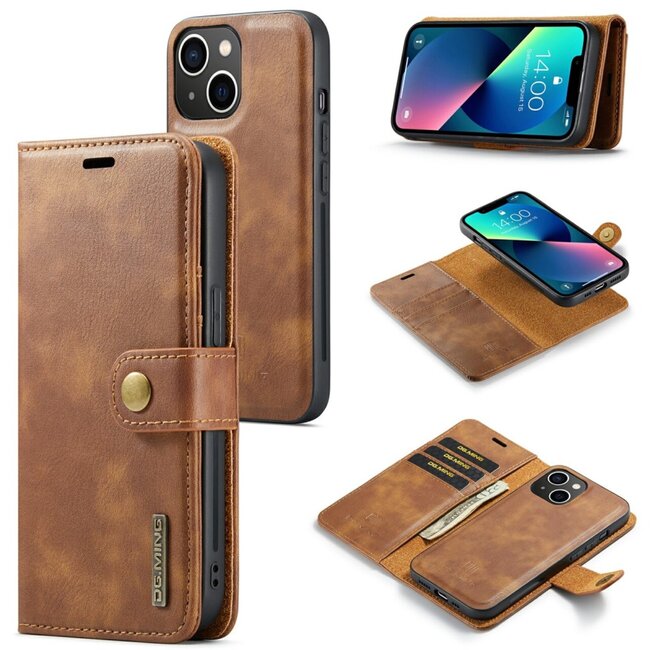 CaseMe - Telefoonhoesje geschikt voor iPhone 15 Plus - Bookcover - Met Afneembare Magneet-backcase - Ming Serie - Bruin