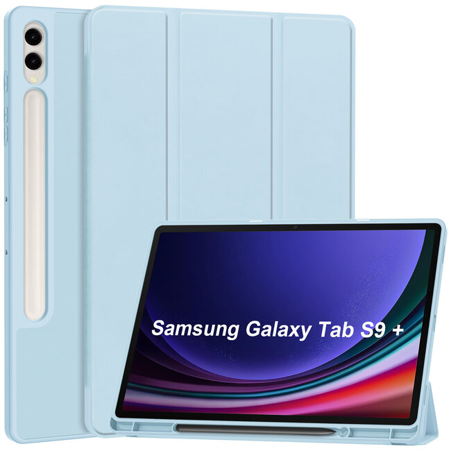 Case2go - Tablet hoes geschikt voor Samsung Galaxy Tab S9 Plus  (2023) - Auto Wake/Sleep functie - Tri-Fold Book Case met penhouder - Licht Blauw