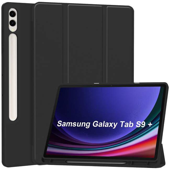 Case2go - Tablet hoes geschikt voor Samsung Galaxy Tab S9 Plus  (2023) - Auto Wake/Sleep functie - Tri-Fold Book Case met penhouder -Zwart