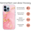 Hoozey - Hoesje geschikt voor Apple iPhone 15 Plus - Watercolor print - Roze / Goud