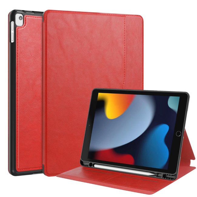 Case2go - Tablet hoes geschikt voor Apple iPad 10.2 (2021/2020/2019) - Business Wallet Book Case - Auto Wake/Sleep functie - Rood