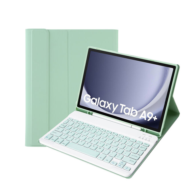 Case2go - Bluetooth Toetsenbordcase voor Samsung Galaxy Tab A9 Plus (2023) - Met stylus pen houder - QWERTY Keyboard case - Licht Groen