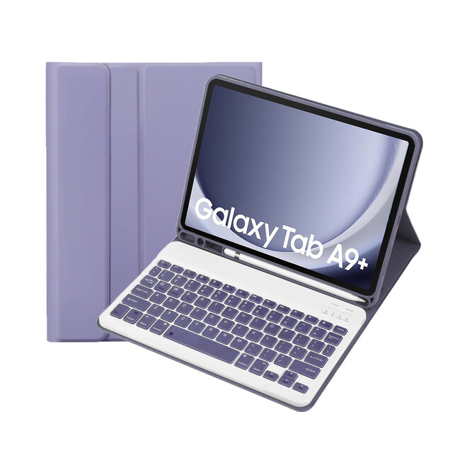Case2go - Bluetooth Toetsenbordcase voor Samsung Galaxy Tab A9 Plus (2023) - Met stylus pen houder - QWERTY Keyboard case - Paars