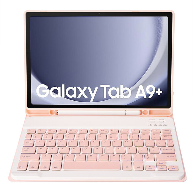 Case2go - Bluetooth Toetsenbordcase geschikt voor Samsung Galaxy Tab A9 Plus (2023) - Met stylus pen houder - QWERTY Keyboard case - Roze