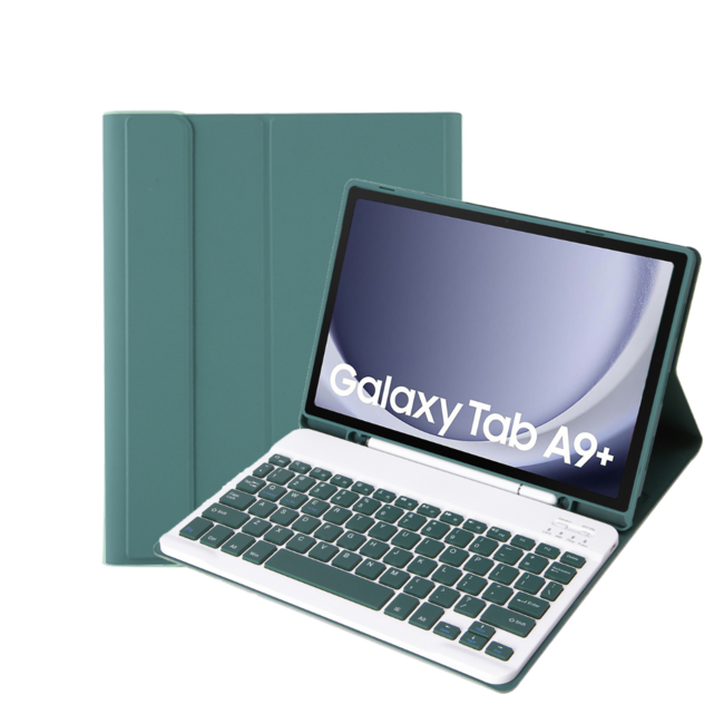 Case2go - Bluetooth Toetsenbordcase geschikt voor Samsung Galaxy Tab A9 Plus (2023) - Met stylus pen houder - QWERTY Keyboard case - Donker Groen