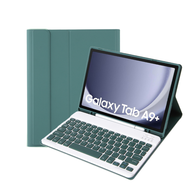 Case2go - Bluetooth Toetsenbordcase voor Samsung Galaxy Tab A9 Plus (2023) - Met stylus pen houder - QWERTY Keyboard case - Donker Groen