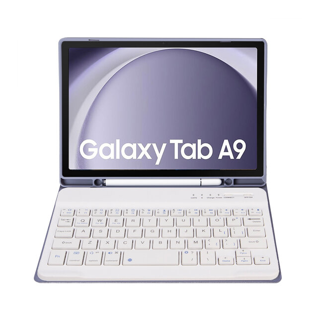 Case2go - Bluetooth Toetsenbordcase geschikt voor Samsung Galaxy Tab A9 (2023)  - Met stylus pen houder - QWERTY Keyboard case - Paars