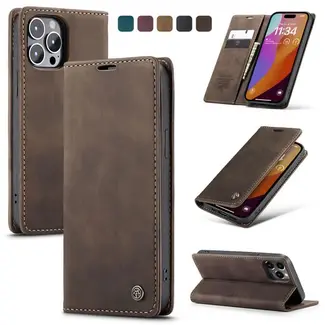 CaseMe CaseMe - Telefoonhoesje geschikt voor Apple iPhone 15 Pro - Wallet Book Case - Met Magnetische Sluiting - Donker Bruin