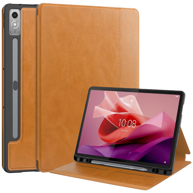 Case2go - Hoes voor Lenovo Tab P12 (2023) - Business Book Case - Auto Wake/Sleep functie - Opbergvak - Licht Bruin