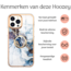 Hoozey - Hoesje geschikt voor Apple iPhone 15 - Marble Ring Case - Hoes met magnetische ringhouder - Licht Blauw