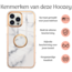 Hoozey - Hoesje geschikt voor Apple iPhone 15 - Marble Ring Case - Hoes met magnetische ringhouder - Wit