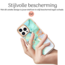 Hoozey - Hoesje geschikt voor Apple iPhone 15 Pro Max - Marble Ring Case - Hoes met magnetische ringhouder - Turquoise