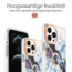 Hoozey - Hoesje geschikt voor Apple iPhone 15 Plus - Marble Ring Case - Hoes met magnetische ringhouder - Licht Blauw