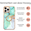 Hoozey - Hoesje geschikt voor Apple iPhone 15 Plus - Marble Ring Case - Hoes met magnetische ringhouder - Turquoise