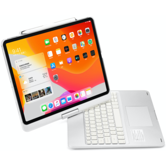 iPad Pro 12.9 (2020) - QWERTY - Bluetooth Toetsenbord hoes - Toetsenbord verlichting en Touchpad - 360 graden draaibaar -Zilver