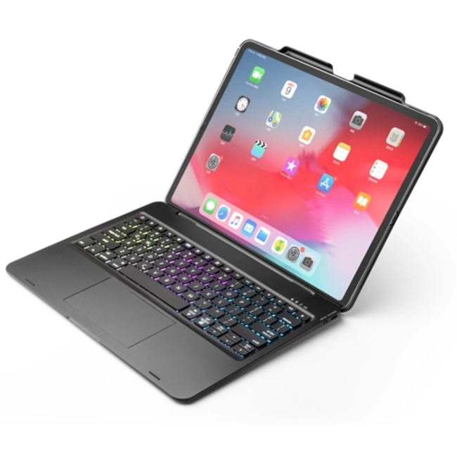 Bluetooth toetsenbord geschikt voor iPad Pro 12.9 (2018) - Bluetooth Toetsenbord hoes - Toetsenbord verlichting - Touchpad - Zwart