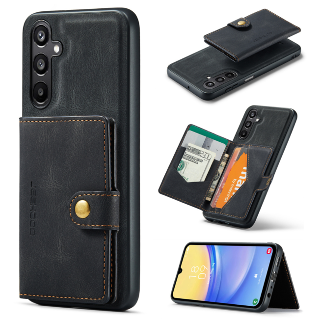 CaseMe - Telefoonhoesje geschikt voor Samsung Galaxy A14 - Back Cover - Met Magnetische Pasjeshouder - Zwart
