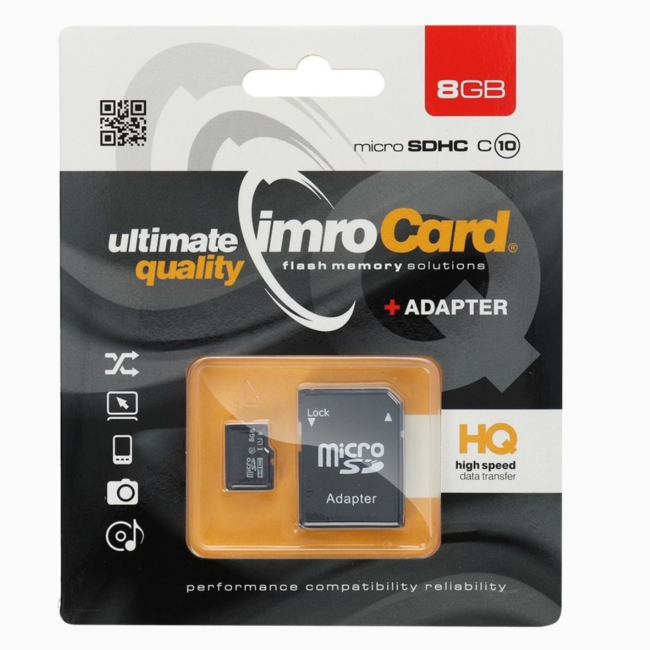 Imro - Micro SD Kaart 8 GB - Geheugenkaart Met Adapter - Class 10 UHS