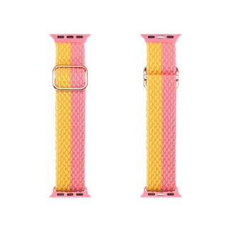 Dux Ducis Dux Ducis - Smart Watch Bandje compatibel met Apple Watch Series 42mm/44mm/45mm - Gevlochten Nylon Strap Mixture Version - Roze en Geel