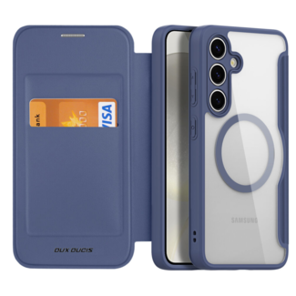 Dux Ducis Dux Ducis - Telefoonhoesje geschikt voor Samsung Galaxy S24 Plus - Hoesje geschikt voor Magsafe Magneet - Skin X Pro Book Case Series - Donker Blauw