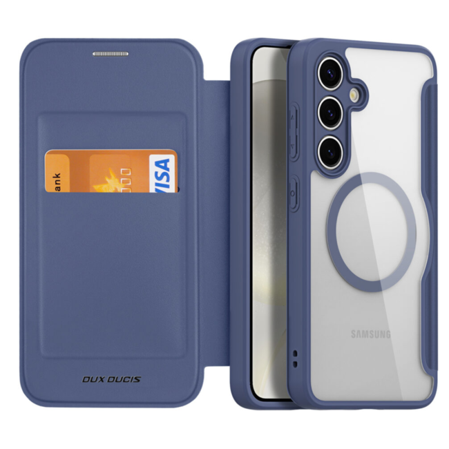 Dux Ducis - Telefoonhoesje geschikt voor Samsung Galaxy S24 - Hoesje geschikt voor Magsafe Magneet - Skin X Pro Book Case Series - Donker Blauw
