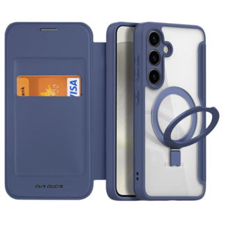 Dux Ducis Dux Ducis - Telefoonhoesje geschikt voor Samsung Galaxy S24 Plus - Hoesje geschikt voor Magsafe Magneet - Met Ringhouder - Skin X Pro Book Case Series - Donker Blauw