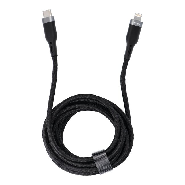 WIWU - USB-C naar Lightning kabel - Lightning oplader - Gevlochten Kabel - 2 meter - Zwart