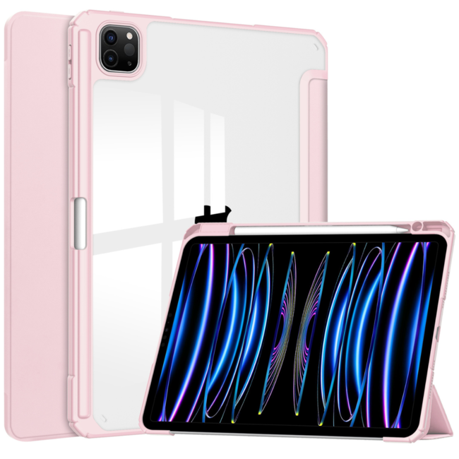 Case2go - Tablet hoes geschikt voor iPad Pro 11 (2024) - Acrylic Trifold case met Pencil houder - 11 Inch - Licht Roze