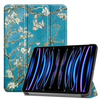 Cover2day Case2go - Tablet hoes geschikt voor Apple iPad Pro 11 (2024) - Tri-fold hoes - Auto/Wake functie  - Witte Bloesem