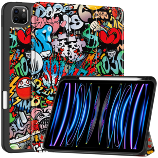 Cover2day Case2go - Tablet hoes geschikt voor Apple iPad Pro 11 (2024) - Tri-fold Case - Met Pencilhouder - Graffiti