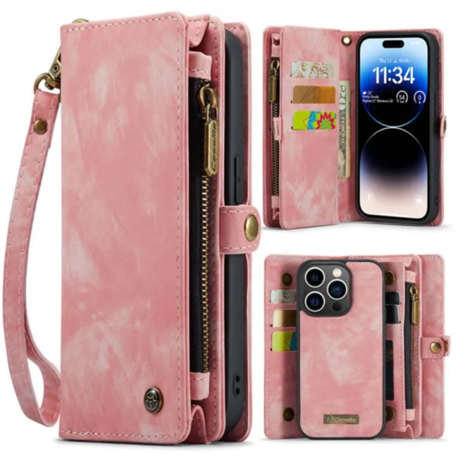 CaseMe - Telefoonhoesje geschikt voor Apple iPhone 14 Pro Max - 2 in 1 Book Case en Back Cover - Roze