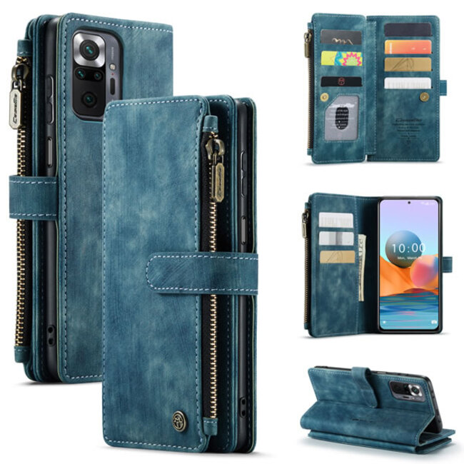 CaseMe - Telefoonhoesje geschikt voor Xiaomi Redmi Note 10 Pro / 10 Pro Max - Wallet Book Case met ritssluiting - Magneetsluiting - Blauw