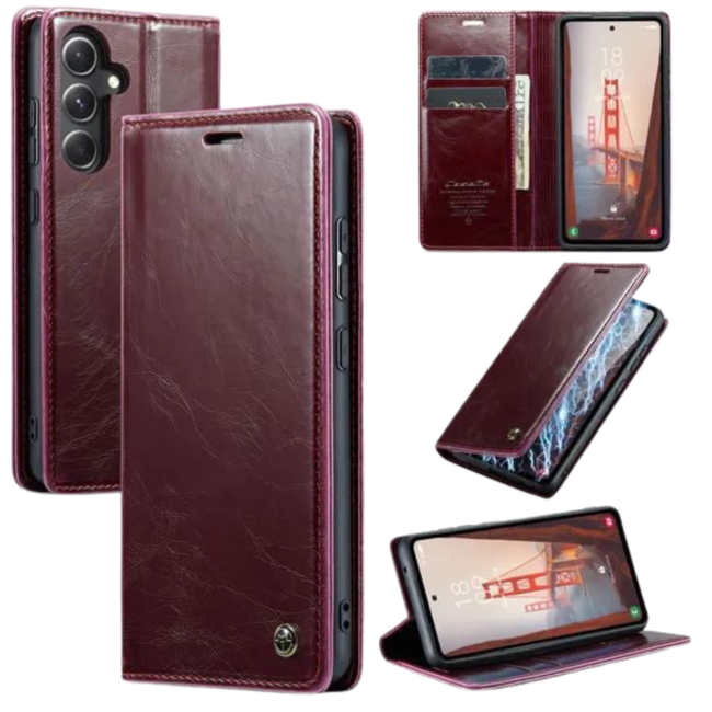 CaseMe - Telefoonhoesje geschikt voor Samsung Galaxy S23 FE - Flip Wallet Case - Magneetsluiting - Donker Rood