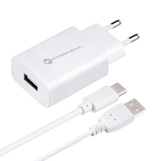 Forcell - Snellader met adapter - Inclusief USB-C kabel - Snellader geschikt voor Usb-C apparaten - Quick charge 3.0 - 18W - Wit