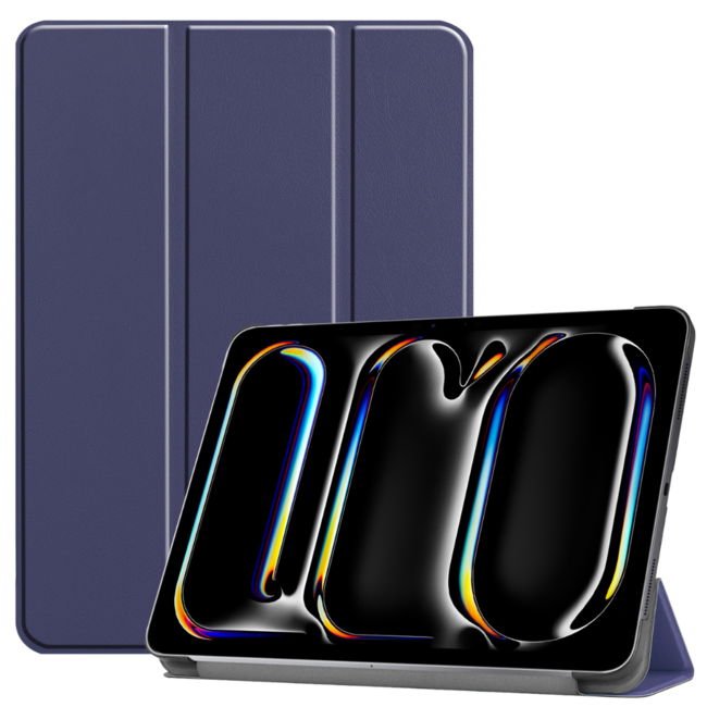 Case2go - Tablet hoes geschikt voor Apple iPad Pro 11 (2024) - Tri-fold hoes - Auto/Wake functie  - Donker Blauw