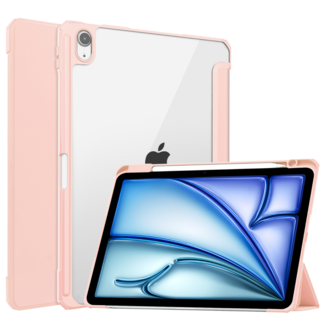 Hoozey Case2go - Tablet hoes geschikt voor iPad Air 6 (2024) - Acrylic Trifold case met Pencil houder - 10.9 Inch - Lichtroze