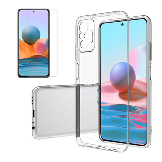Case2go Case for Xiaomi Redmi Note 10 + Screenprotector - Clear Soft Case - Silicone Back Cover - Shock Proof TPU - Transparent
