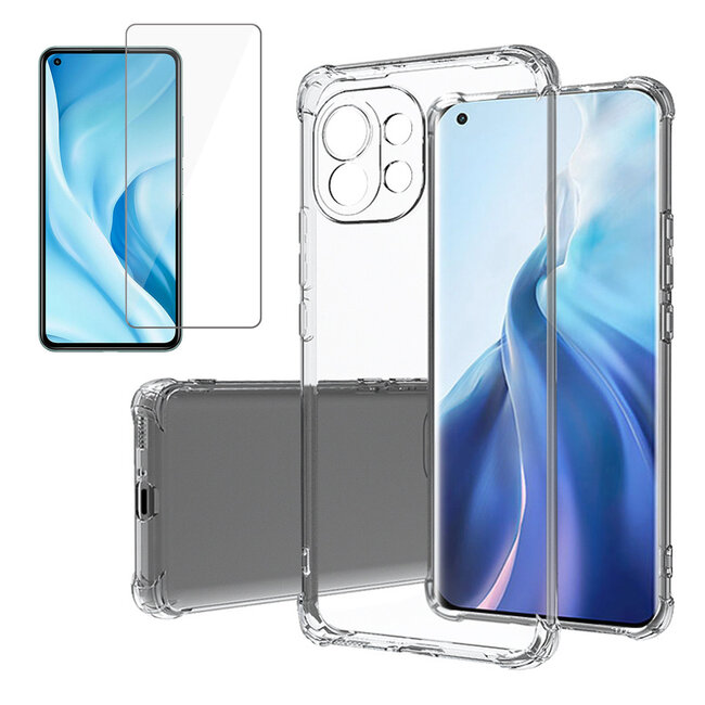 Case for Xiaomi Mi 11 + Screenprotector - Clear Soft Case - Silicone Back Cover - Shock Proof TPU - Transparent