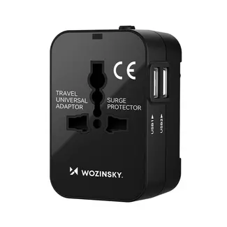 Wozinsky Wozinsky - Reislader - Adapter universeel - Reis adapter 24W EU/US/AUS/UK - Universele wereldstekker - 2 x USB-A - Zwart