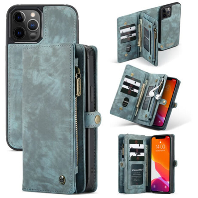 CaseMe - Case for Apple iPhone 13 Pro Max - Wallet Case with Card Holder, Magnetic Detachable Cover - Blue