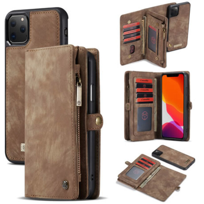 CaseMe - Case for iPhone 11 Pro - Wallet Case Whiteh Card Holder, Magnetic Detachable Cover - Brown