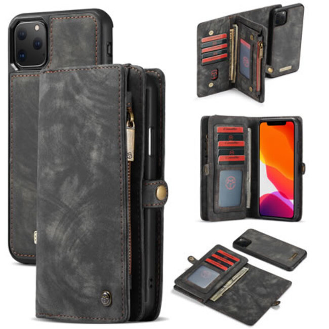 CaseMe - Case for iPhone 11 Pro Max - Wallet Case Whiteh Card Holder, Magnetic Detachable Cover - Black