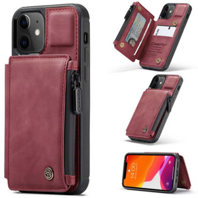 CaseMe - Apple iPhone 13 Mini Case - Back Cover - with RFID Cardholder - Red