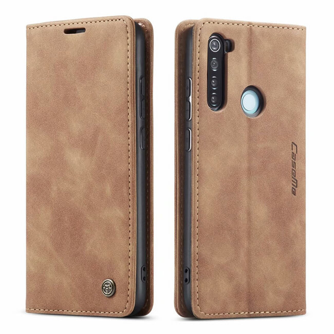 CaseMe - Case for Xiaomi Redmi Note 8 - PU Leather Wallet Case Card Slot Kickstand Magnetic Closure - Brown