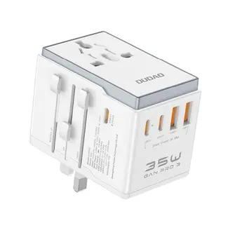 Dudao Dudao - Reislader - Adapter universeel - Reis adapter 35W EU/UK/AUS/US/JP - Universele wereldstekker - 3 x USB-C en 2 x USB-A - Wit