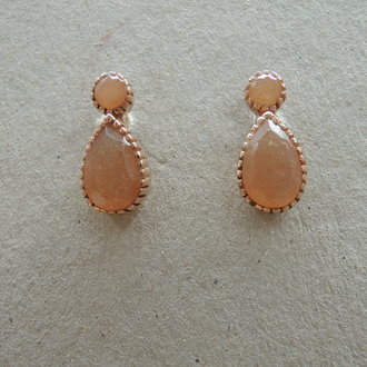 OR0037 OORSTEKER Ag925 ROSE VERGULD ROOS  13MM ROND+DRUPPEL MAANSTEEN FACET